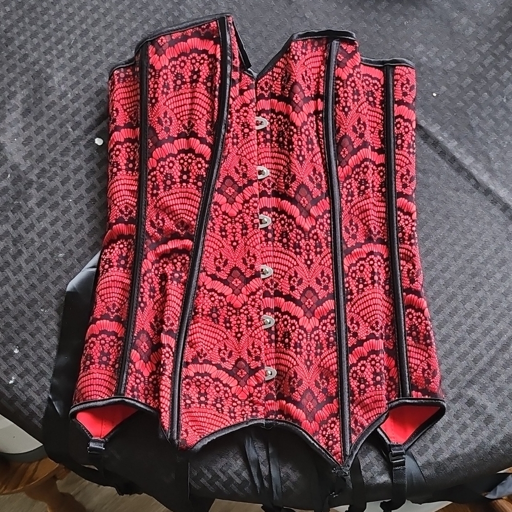 Adore Me Red and Black Lace Overbust Corset- Never Worn